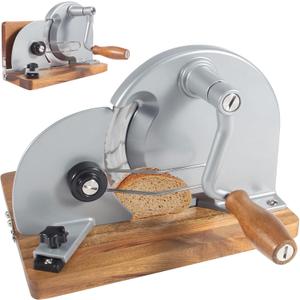 Foldable Sourdough Bread Slicer Adjustable Thickness, Manual Bread Slicer, Add Metal Rails, Hand Crank Bread Cutter Machine with Scale Line and Suction Cup, Stainless Steel Blade (Grey)