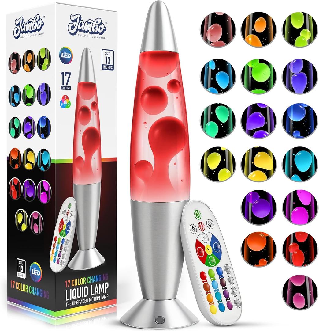 JAMBO 17-Color Changing LED Motion Lamp with Remote, 13" LED Light for Kids Teens and Adults, Night Light Nightlight, Relaxing Magma Lamp for Bedroom Living Room Office Kitchen, Home Decor JAMBO 17-Color Changing LED Motion Lamp with Remote, 13" LED Light for Kids Teens and Adults, Night Light Nightlight, Relaxing Magma Lamp for Bedroom Living Room Office Kitchen, Home Decor