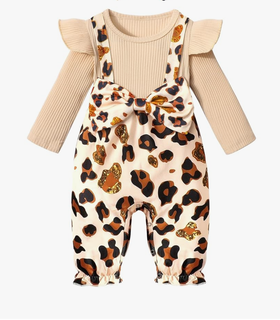 Queenstyle Newborn Baby Girl Clothes Romper Long Sleeve Ruffle Jumpsuit Cute Infant Girl Fall Winter Outfits with Headband 12-18 Months