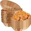SINJEUN 30 Pack Wicker Bread Basket, Handwoven Oval Plastic Basket, Woven Tabletop Fruit Vegetables Food Serving Basket for Home, Kitchen, Restaurant, Light Brown (30 Pack 9 x 6 x 2.5 Inch)