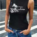 Women's Gothic Ribbed Tank Tops Y2K Graphic Crewneck Sleeveless Tight Shirts (Black, L)