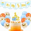 Pumpkin It's My 1/2 Birthday Banner Half Birthday Cake Topper 6 Months Photo Prop Halloween Fall Balloons Party Supplies (blue)