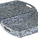 Deco 79 Wood Tray with Slot Handles, Set of 2 20', 18'W, Blue (19.8" x 14" x 2.2")