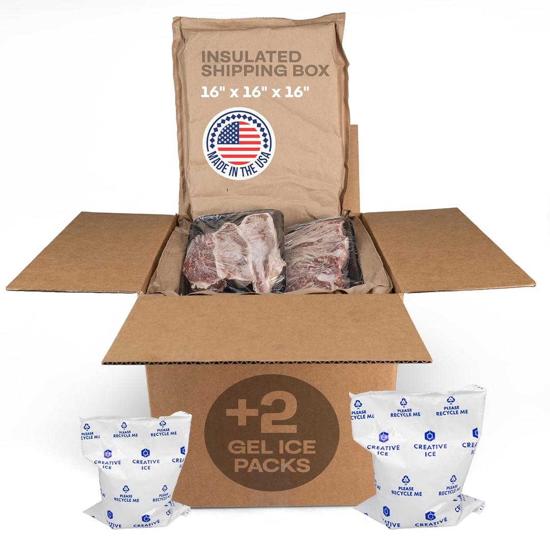 Insulated Thermal Shipping Box 16"x16"x16" with 2 Gel Ice Packs, Pack of 1 - USA-Made Cold Food Shipping Box with Absorb Condensation Thermal-Paper Liner - Frozen Food Shipping Kit by IDL Packaging