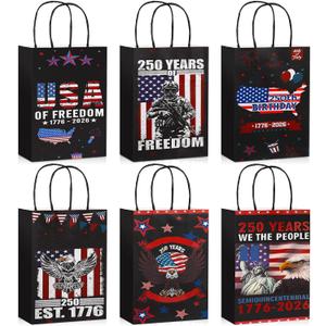 24 Pcs 250th Anniversary Bags Patriotic Gift Bags with Handles 4th of July 1776-2026 250 Anniversary Years Freedom Paper Bag Patriotic Decoration for Independence Day Memorial Day Party Supplies
