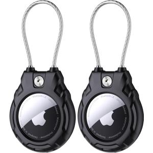Gocii for Airtag Holder with Wire Cable(1st & 2nd Generation), 2 Pack Ultra-Durable Lockable Case for Apple AirTag, Waterproof Keychain Holder for Luggage, Keys, Backpacks, Cars, Bags, and Kids (Black)