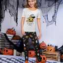 MyFav Matching Pajamas for Family Halloween Short Sleeve Long Pant Sleepwear Holiday Pajamas for Family (Black, S)