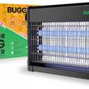 BUGGOFF Indoor Black Modern Electric Bug Zapper, 800 SQFT Coverage, 3500 Volts of Stunning Power, 20 Watts, Kills Mosquitos Gnats, Flys & More.  X2 Free Repalcment Bulbs