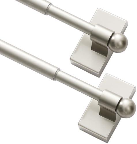 Turquoize 2 Pack Magnetic Curtain Rods, Multi-Use, Adjustable 18 inch, Nickel, 2-Pack