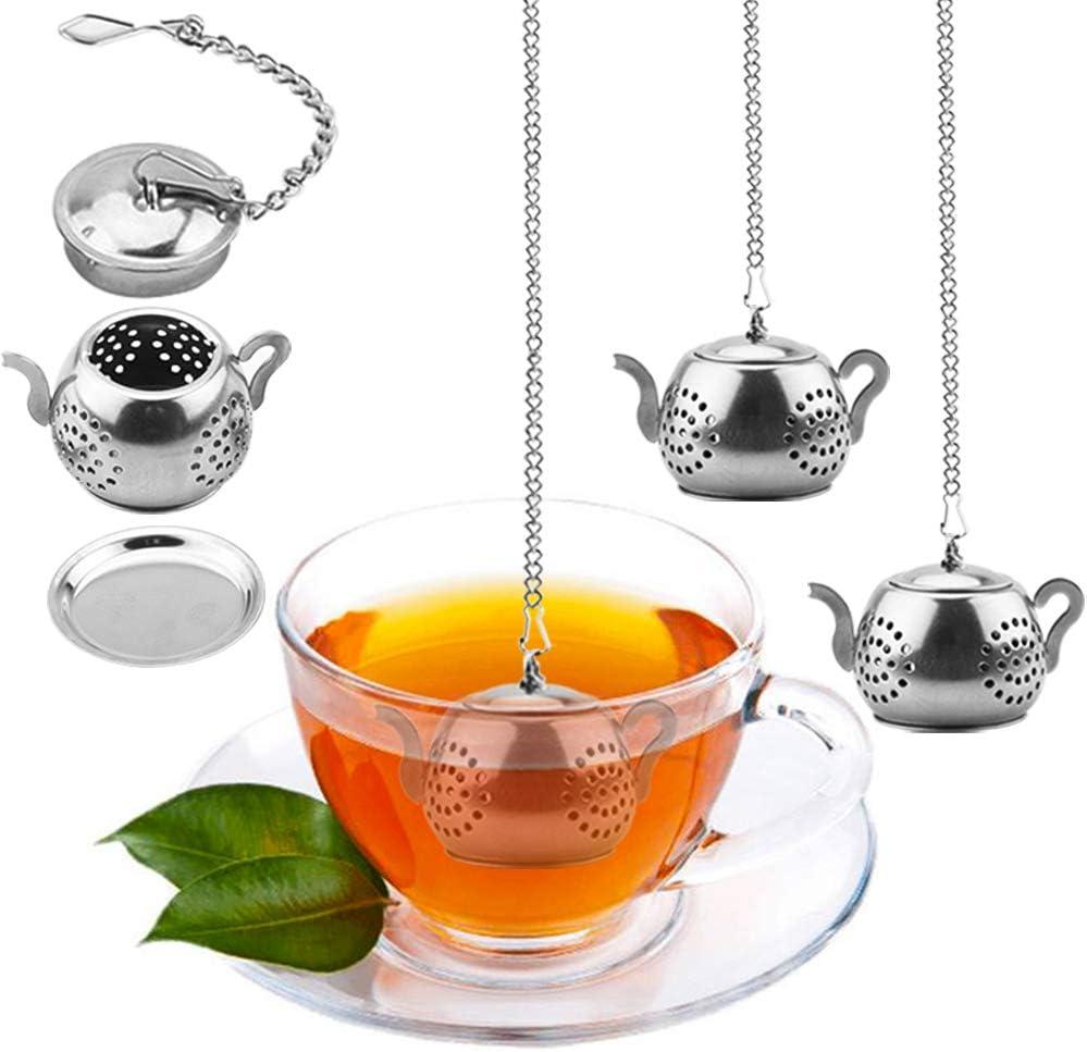 Loose Leaf Tea Infuser, 4PCS Tea Strainer Stainless Steel Tea Ball with Chain and Drip Trays, Small Tea Filter Set for Mug (Teapot)