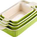 MALACASA Bakeware Set of 4, Porcelain Baking Pans Set for Oven, Casserole Dish, Ceramic Rectangular Baking Dish Lasagna Pans for Cooking Cake Kitchen, Green (9.4"/11.1"/12.2"/14.7"), Series BAKE.BAKE