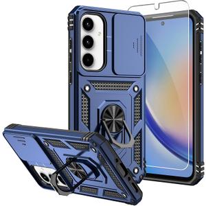 for Samsung Galaxy A35 5G Case,with Screen Protectors and Camera Cover,[Military Grade] 16ft.Drop Tested Cover with Magnetic Kickstand Protective Case for Samsung A35 5G, Blue