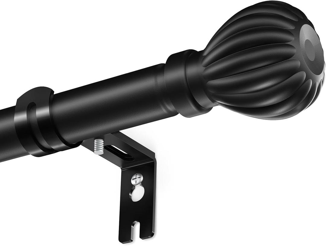 Curtain Rods for Windows 20.77 to 92.85 Inches, 1" Diameter Adjustable Black Curtain Rod, Window Treatment Rods with Round Finials, Easy Mount Hardware Included (46.77-96.85 Inches)