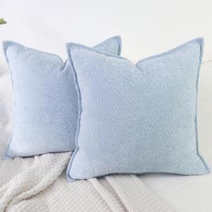 OYIMUA Chenille Throw Pillow Covers 18x18 Dusty Blue Set of 2,Neutral Textured Square Decorative Pillow Covers Accent for Couch Sofa Bedroom Living Room