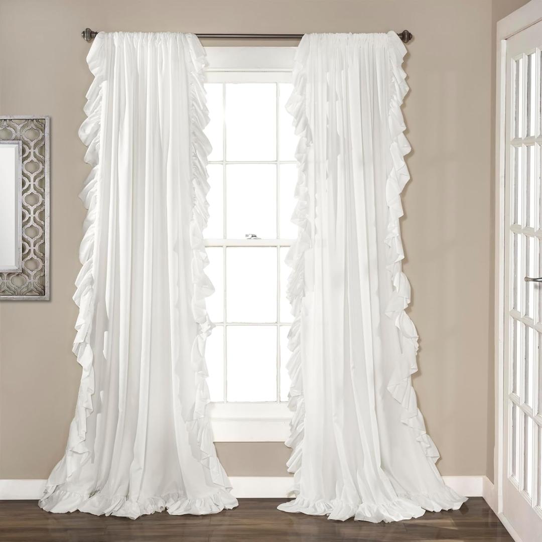 Lush Decor Reyna Ruffle Window Curtain Panel Set, Pair, 54" W x 84" L, White - Flowy Curtain Set - Romantic Ruffle Curtains for Bedroom, Living room, or Dining Room - Farmhouse & Cottage Home Decor Lush Decor Reyna Ruffle Window Curtain Panel Set, Pair, 54" W x 84" L, White - Flowy Curtain Set - Romantic Ruffle Curtains for Bedroom, Living room, or Dining Room - Farmhouse & Cottage Home Decor