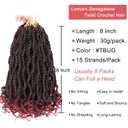 Leeven 8 Inch Burgundy Senegalese Twist with Curly Ends 8 Packs Ombre Red Hanava Twist Crochet Hair Pre Twisted Short Kinky Twsit Pre Looped Synthetic Crochet Braids for Women