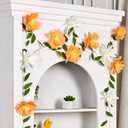 EASY JOY Crepe Paper Flowers Banner White Orange Floral Banner Spring Hanging Paper Flower Leaves Garlands for Spring Birthday Wedding Home Decorations