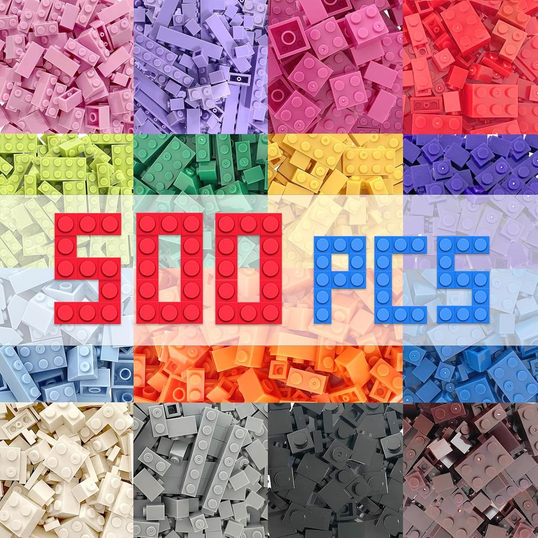500 Pieces Classic Building Bricks in 15 Popular Colors and 12 Mixed Shapes, Creative Small Building Blocks Set Learning Educational Toy Gift for Kids, Compatible with All Major Brands
