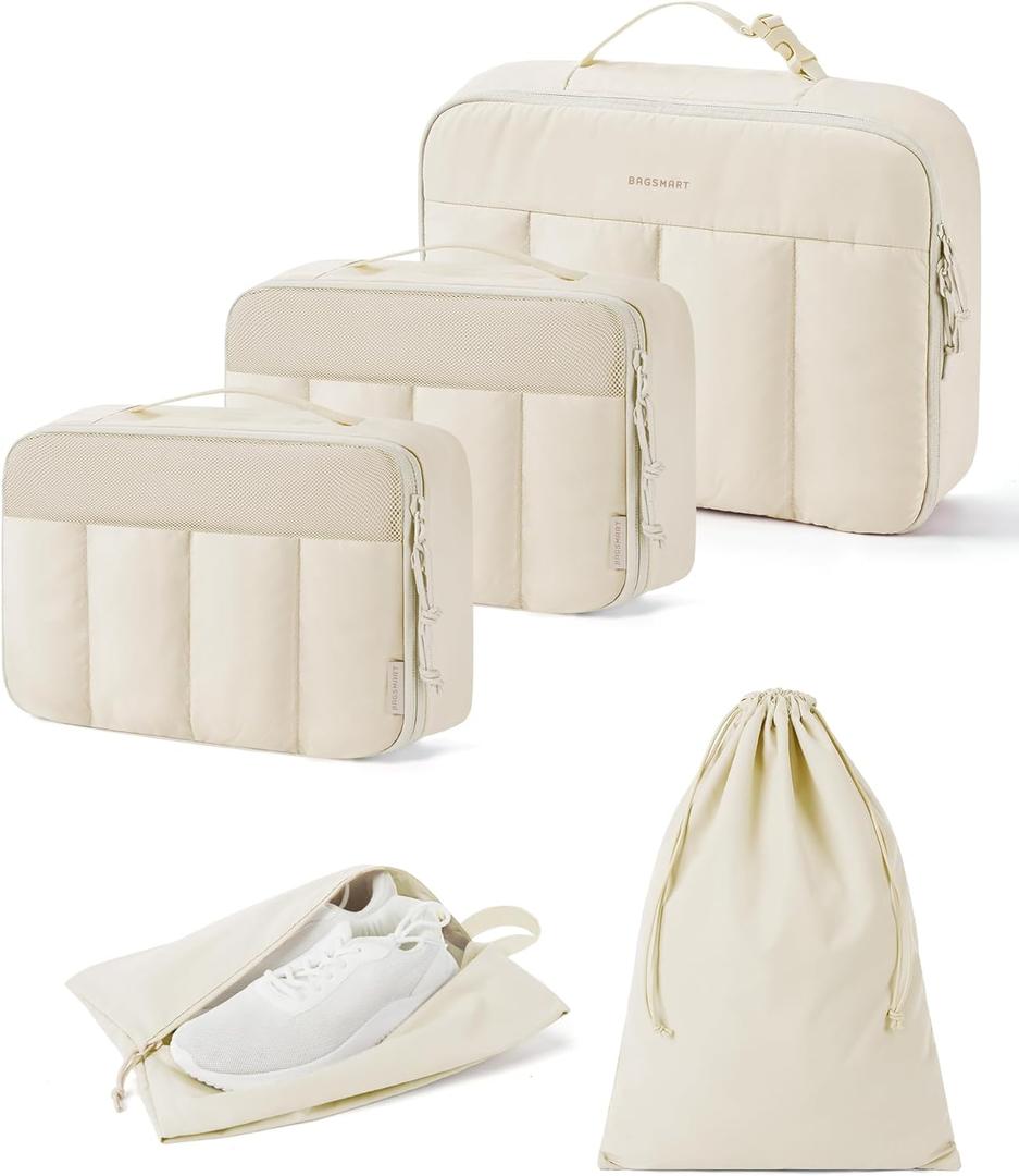 BAGSMART Compression Packing Cubes for Travel, 6 Set/5 Set/4 Set, Compression Suitcase Organizer Bags Set for Suitcases Travel Essentials, Lightweight Packing Organizers (03-White Opal)