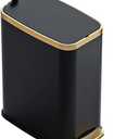 CEROELDA Small Bathroom Trash Can with Lid Soft Close-5L/ 1.3 Gal Slim Garbage Can-Metal Step Wastebasket-Rectangle Narrow Waste Bin for Office, Bedroom, Toilet, Live Room-Black