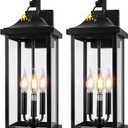 2-Pack Dusk to Dawn Outdoor Lighting 23 Inch Extra Large, 3-Light Modern Black Outdoor Wall Lights Exterior Lighting Fixtures, IP65 Waterproof Outdoor Lanterns Photocell Sensor, E12