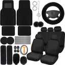 Woanger 47 Car Seat Cover Full Set for Women Included Car Front Rear Seat Fluffy Steering Wheel Cover Belt Automotive Floor Mats Air Conditioner Decoration Strip Universal(Black)