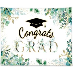 Funnytree 118" x 95" Greenery Graduation Backdrop Congrats Grad Class of 2024 Background Congratulations Celebration Graduate Prom Party Supplies Banner Decoration Photo Booth Props