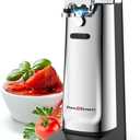 POHL SCHMITT Electric Can Opener, Knife Sharpener & Bottle Opener, Easy Push Down Lever, Works with Standard And Pop-Top Cans, Durable Stainless Steel & ABS Kitchen Accessory, Stainless Steel