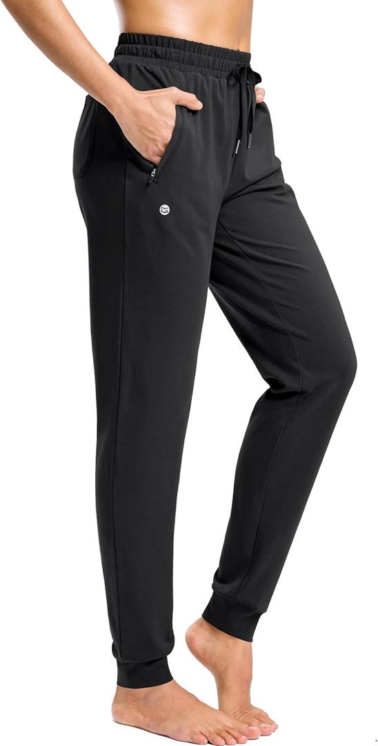 G Gradual Women's, Inseam Tall Sweatpants Cotton Joggers with Zipper Pockets Yoga Lounge Athletic Pants for Women(Black, L34_S)