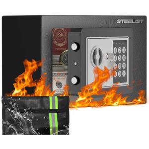 Small Safes with Fireproof Bag, 0.23 Cubic Fireproof Safe for Home, Safety Box with Key, Black Digital Security Safes, Fire Proof Safe for Jewelry, Cash, Personal Box for Hotel, Busines