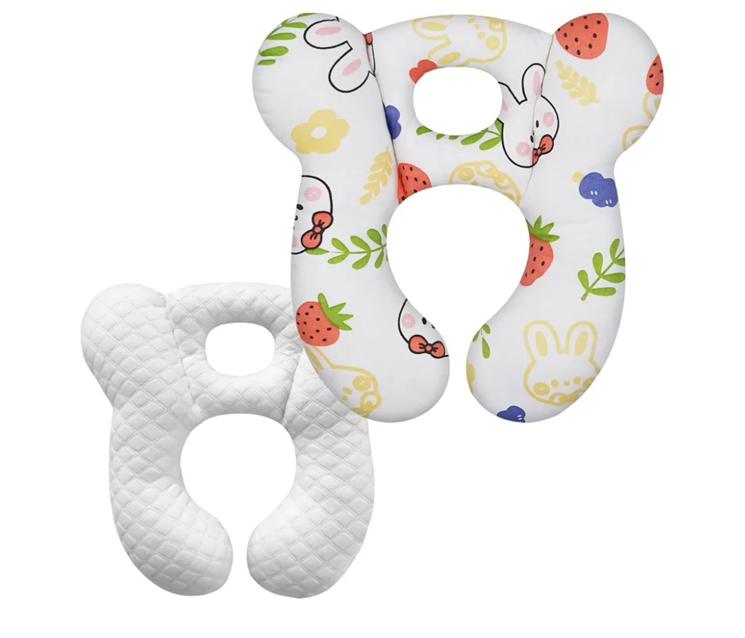 Baby Travel Pillow, Upgrade U-Shape Infant Pillow for Car Seat Pushchair and Stroller, Soft Comfortable Sleep Cushion for Kids Newborn and Toddler -StrawberryWhite