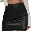 MANGOPOP Women Basic High Waisted Mini Short Pencil Bodycon Faux Leather Skirt (A Black(035))