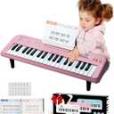 37 Keys Keyboard Piano for Kids, Pink Portable Music Toy for 2 Years Old Girls, Early Learning Educational Electronic Musical Instrument First Birthday Gifts for Toddler Aged 3 4 5 6 7 8 9