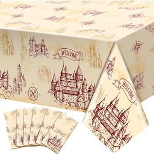 6 Pcs Wizard Tablecloth Decorations Wizard Party Plastic Table Cloth Disposable Vintage Castle Decor for Decoration Halloween Witch Party Supplies