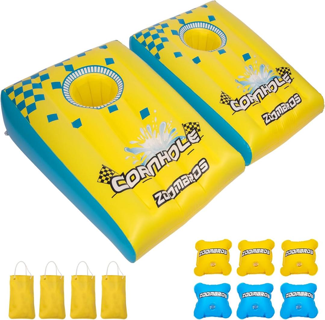 2in1 Cornhole, 6 Bean Bags & Ring Toss with Anchor Bags, Inflatable Cornhole Pool Game Floating, Pool Toys for Adults Teens and Family