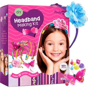 Pretty Me Headband Making Kit for Girls - Arts & Crafts Gift - Make Your Own Fashion Headbands for Kids - DIY Hair Accessories Set - Gift for Ages 5-12 Year Old Girl - Little Kids Art & Craft Gifts