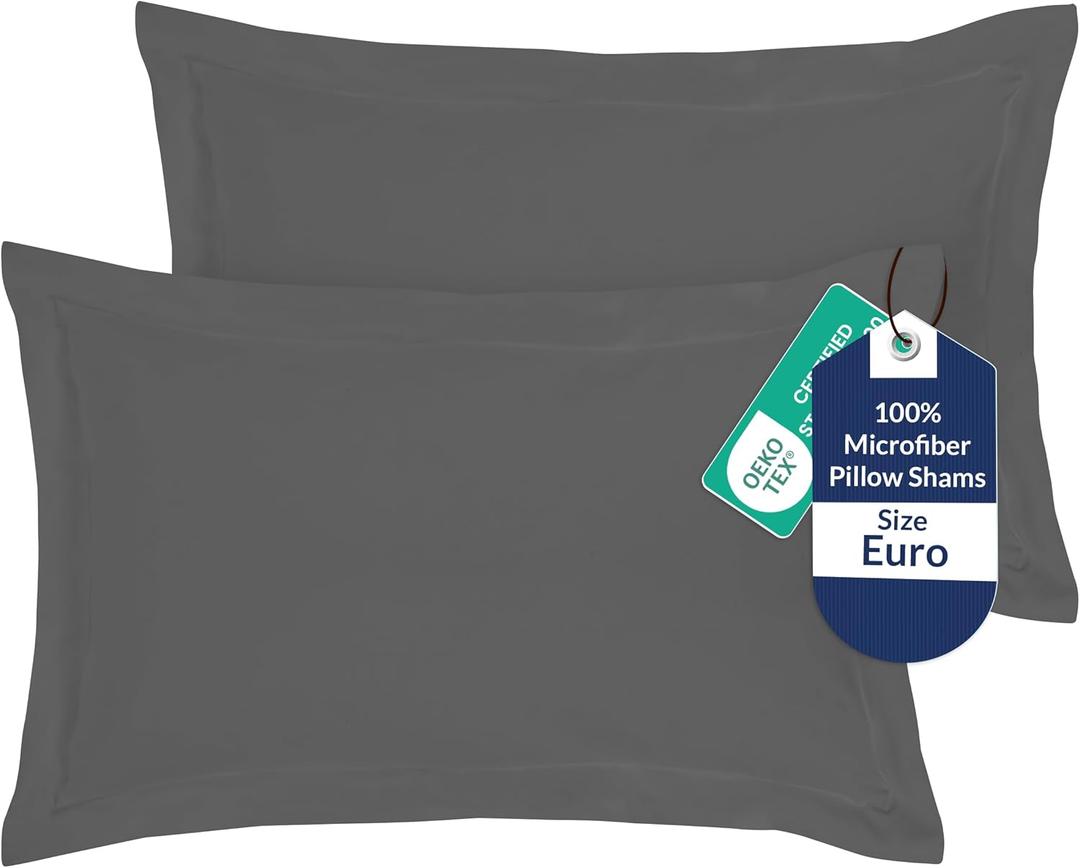 Royale Linens Pillow Shams 2 Pack Euro Size 26x26 Inch - Brushed 1800 Microfiber - Bed Pillow Shams, Wrinkle Resistant Super Soft and Cozy - Back Overlap Closure - Oxford Pillowcase (Euro, Grey)