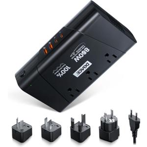 DOACE 220V to 110V Converter - 800W Voltage Converter US to Europe for Hair Straightener, Curler, Phone, Power Converter with 2 USB C & 2 USB A Ports, European Travel Plug Adapter UK, US, AU, EU