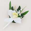 Rinlong 2Pcs White Orchid Boutonnieres for Men Wedding Groom Artificial Orchid Boutonniere Groomsmen Boutineer Prom Homecoming Accessories
