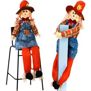 Marsui 1 Pcs Life Size Scarecrow Fall 47 Post Climbing Sitting Large Scarecrow Dolls with Moveable Arms and Legs for Halloween Thanksgiving Harvest Garden Yard Outdoor Decor (Girl)