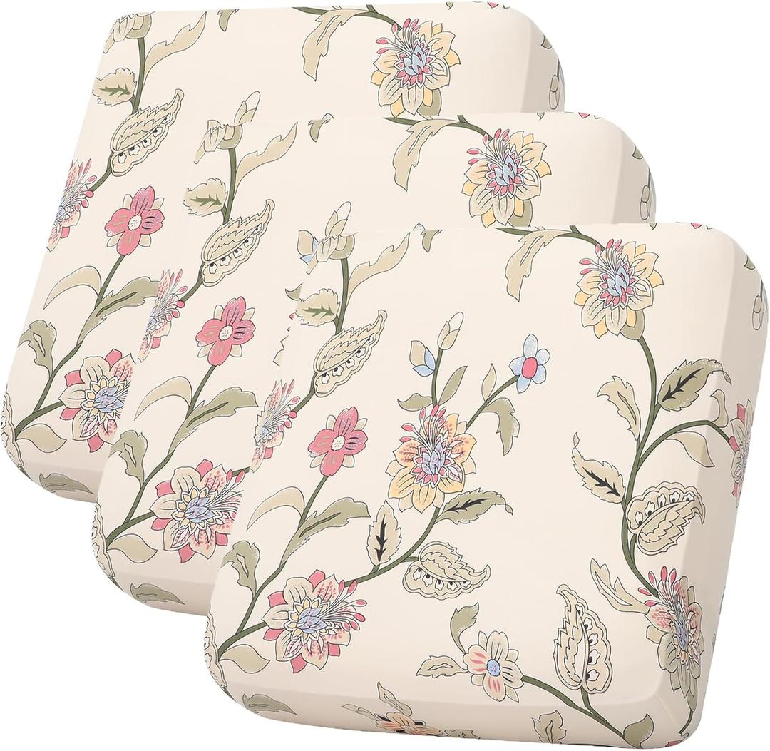 hyha Printed Couch Cushion Covers, Floral Sofa Covers Washable for 3 Cushion Couch, Stretch Pattern Outdoor Cushion Covers for Patio Furniture with Elastic Bottom(3 Packs, Tropical Flowers)