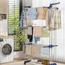 Bigzzia Clothes Drying Rack, 67.7 Inch Laundry Drying Rack with Foldable Base, 4 Tier Stainless Steel Drying Rack Clothing, Movable Laundry Rack for Indoor Outdoor-Blue