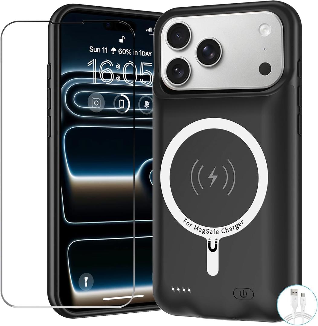 Battery Case for iPhone 17 Pro Max, Upgraded 12000mAh Pack Rechargeable Charger Case with Wireless Charging Compatible for iPhone 17 Pro Max (6.9 inch) External Battery Charging Cover (Black)