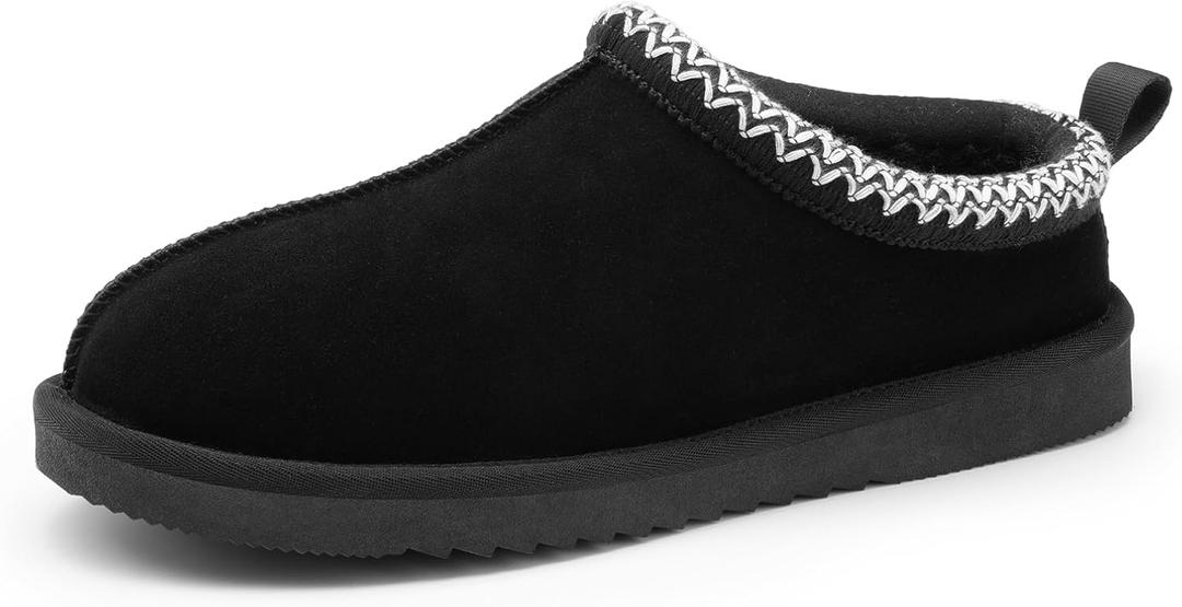 DREAM PAIRS Men's Fuzzy Cozy Slippers Genuine Suede Indoor Outdoor Home Comfy Winter Slip On Cute Warm Memory Foam Furry Shoes FuzzyEasy (7, Black)