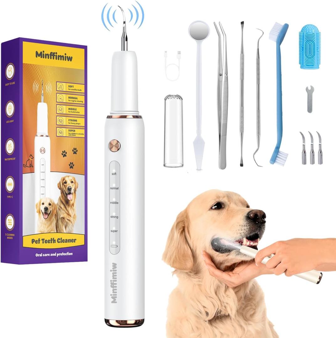Dog Plaque and Tartar Remover - Electric Plaque Remover for Teeth with 5 Modes, LED Light, Safe Tooth Cleaner Dog Teeth Cleaning Kit Dental Care Tool for Pets