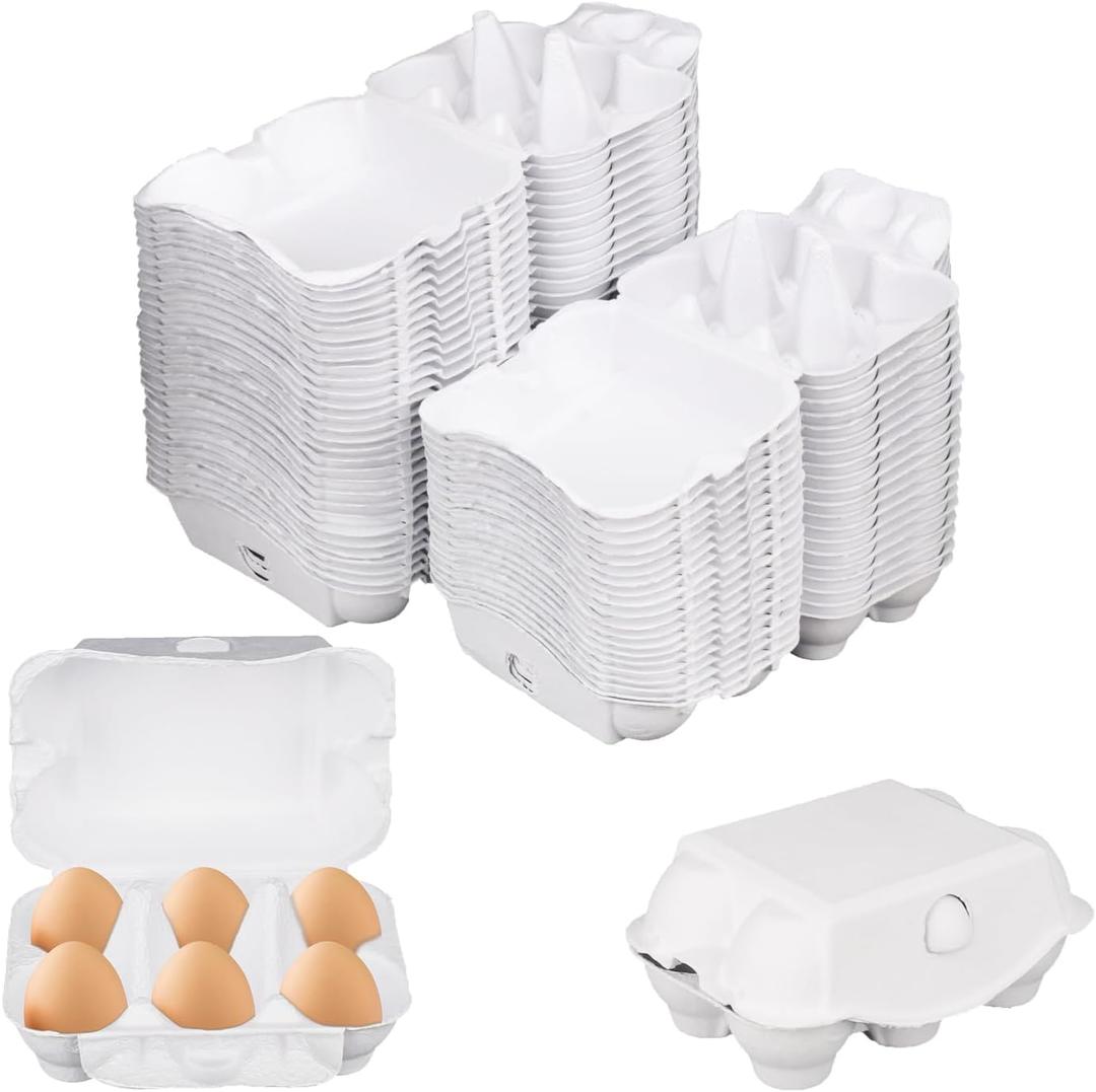 50 Pack Egg Baskets, Half Dozen Egg Cartons, Paper Egg Cartons, Egg Holder Hold 6 Eggs each for Safe Storage, Transport & Display - Ideal for Farm Fresh Eggs, Crafts, White