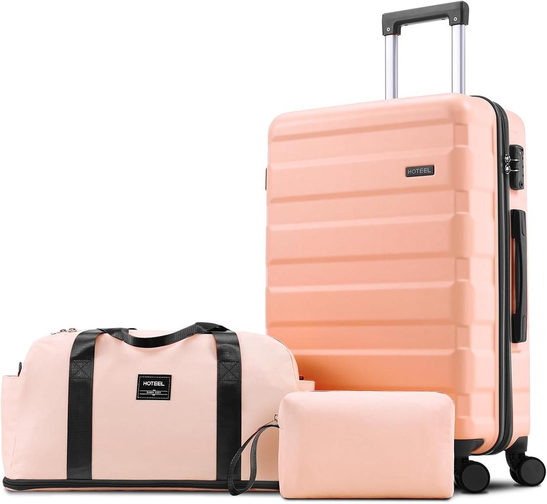 Hoteel Luggage Sets 2 Piece, Durable Suitcase Dual-Spinner Wheel TSA Lock, Lightweight Travel Hardshell ABS Carry on Luggage for Men&Women, Pink(20in/DB/TB)