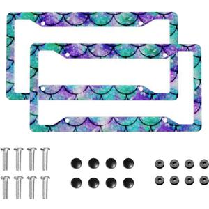 Mermaid License Plate Frame 2 Pack Universal US Car Plate Holder Cover Accessories Decor with Screw for Women Man 12.3 x 6.3 Inch
