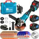 Cordless Angle Grinder 5 Inch Kit,Electric Angle Grinder Portable with 2x6.0Ah Batteries,125MM 10000 RPM Amoladora Inalambrica,Battery Grinder for Rust Removal,Metal Cutting, Polishing