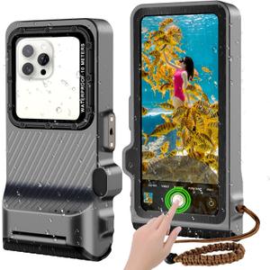 2025 Upgrade Waterproof Phone Case, Diving Snorkeling Swimming Scuba Underwater Touch Screen Photo Video Housing Cover for 16/15/14/13/12/11 Pro Max/XS/X Samsung Galaxy S25/S24/S23/S22 (Black Gray)